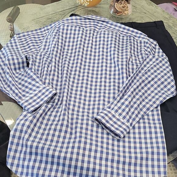 nordstrom Wrinkle Free Plaid Cotton Collar Shirt Large - Picture 6 of 7